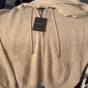 NWT Charter Club Light Tan Cashmere Zip-Up Hoodie